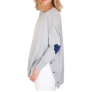 Mer sea amour gray sweater with blue heart elbow patches one size women OS